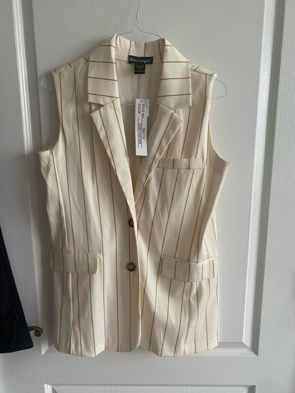 like an angel Cream Pinstripe Sleeveless Blazer